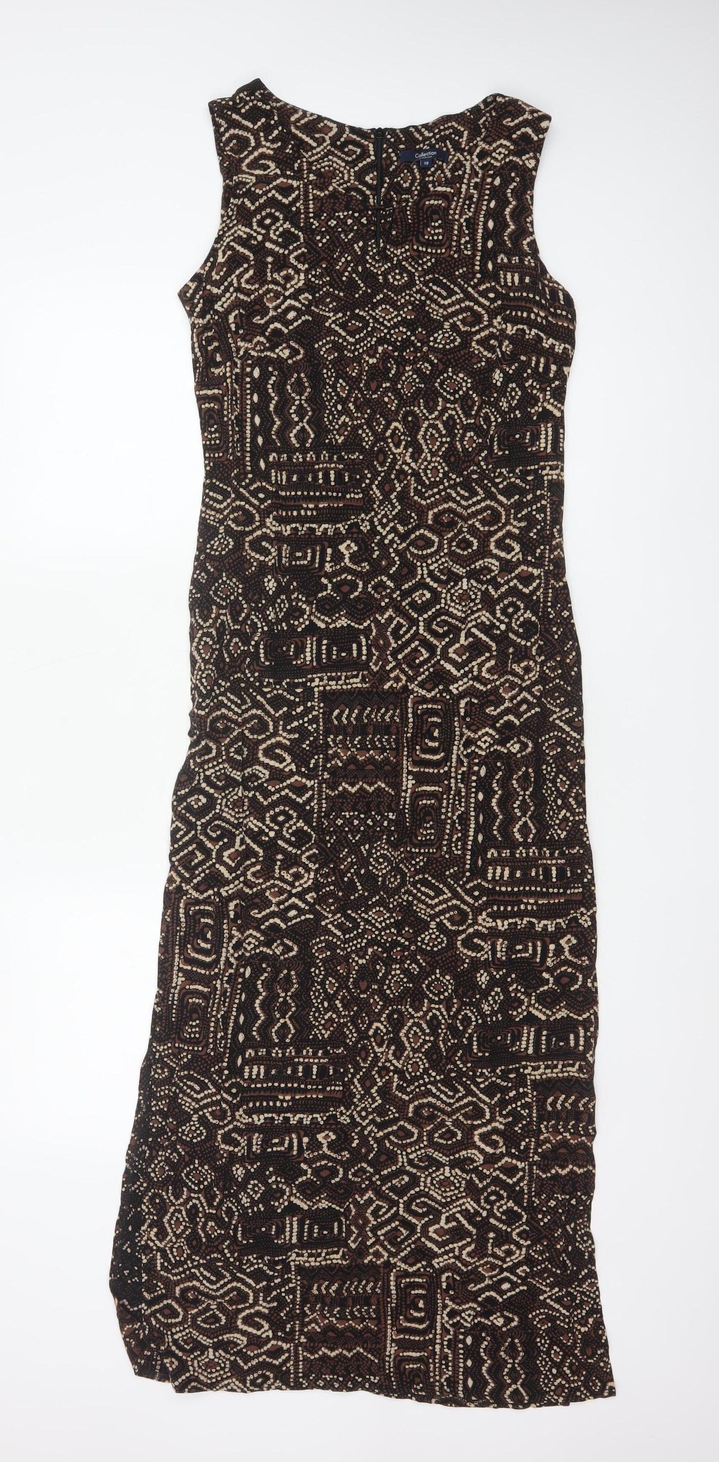 Debenhams Collection Women Brown Geometric UK 10 Long Maxi Dress