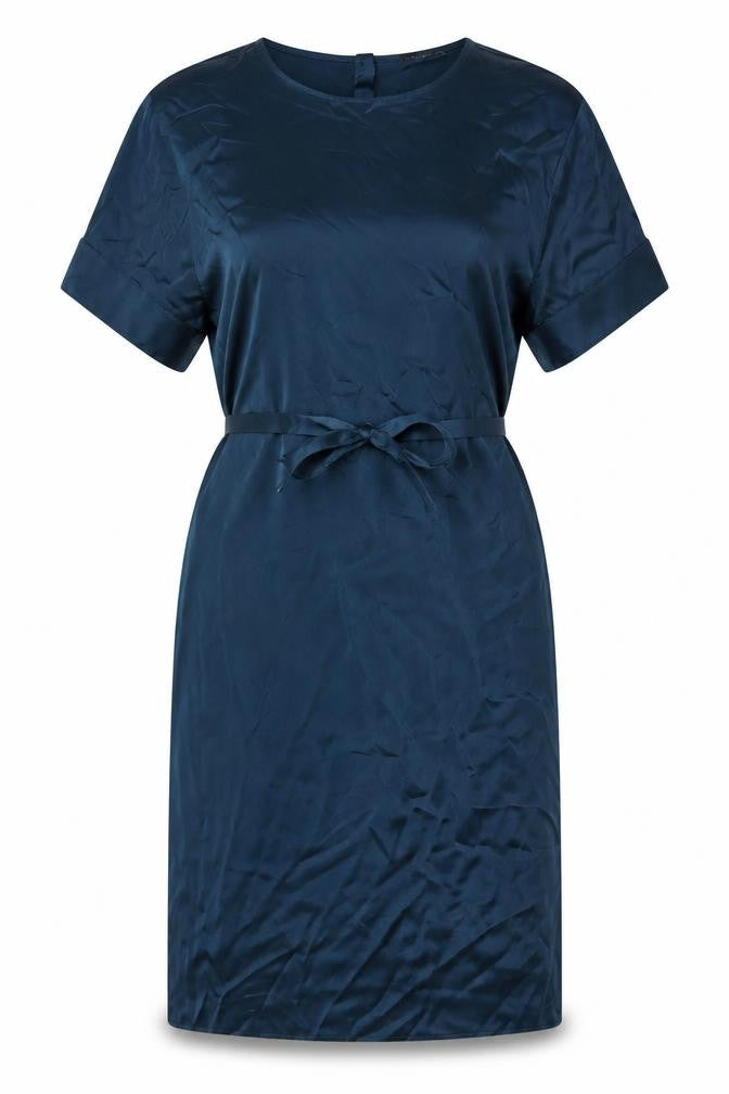 Front view of Autograph Women Blue UK 10 Silk Blouson Belted Knee Dress