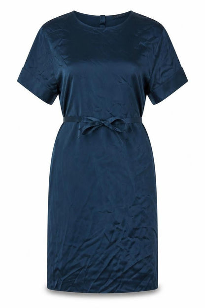 Front view of Autograph Women Blue UK 10 Silk Blouson Belted Knee Dress