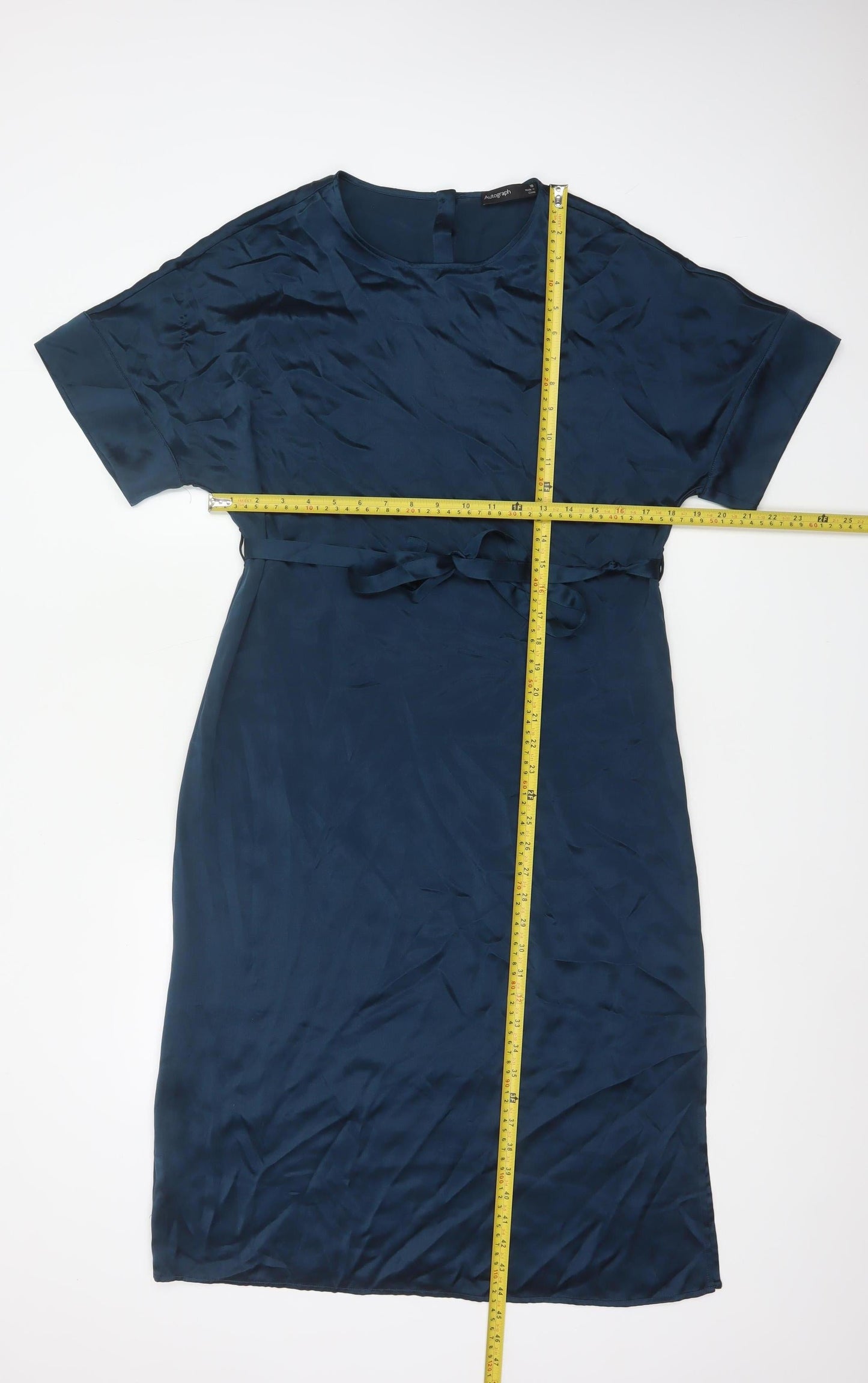 Autograph Women Blue UK 10 Silk Blouson Belted Knee Dress
