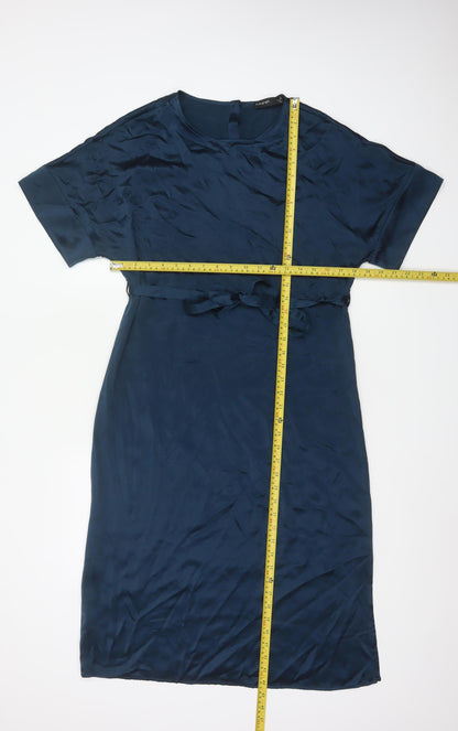 Autograph Women Blue UK 10 Silk Blouson Belted Knee Dress