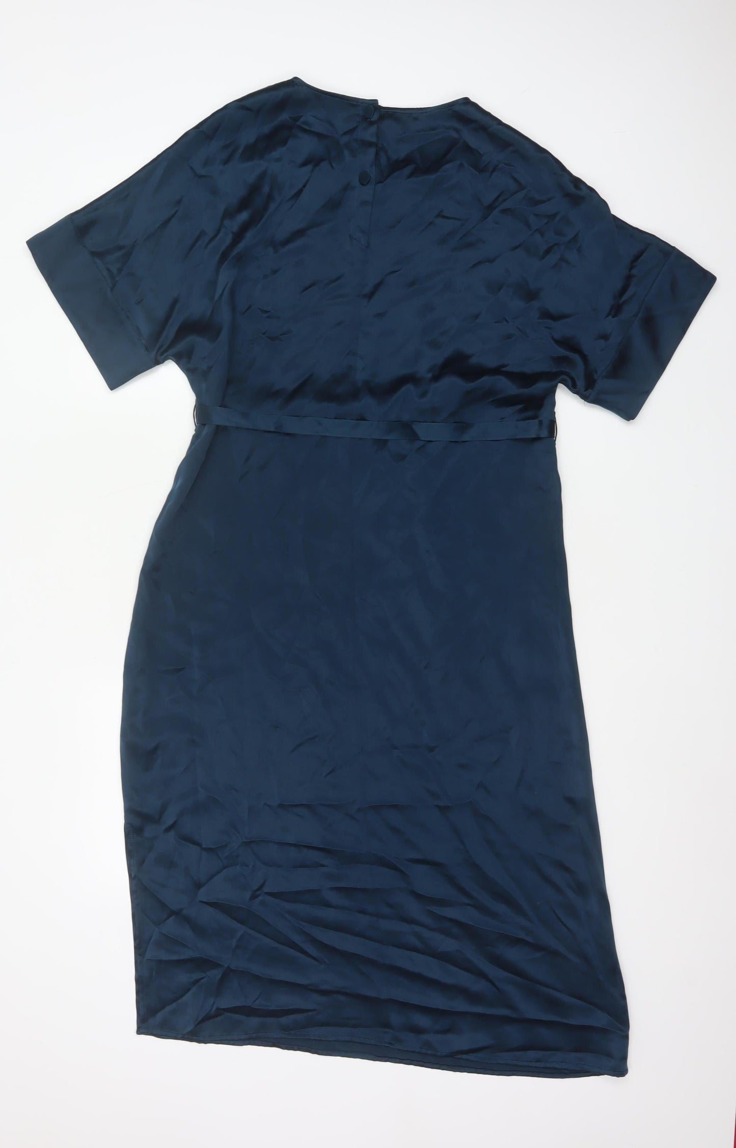 Autograph Women Blue UK 10 Silk Blouson Belted Knee Dress