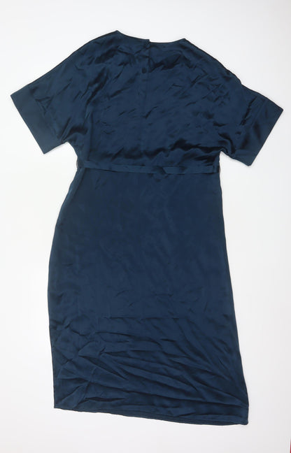 Autograph Women Blue UK 10 Silk Blouson Belted Knee Dress