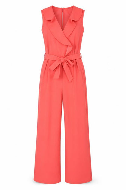 New Look Women Coral UK 8 Ruffle Belted Wide-Leg Jumpsuit