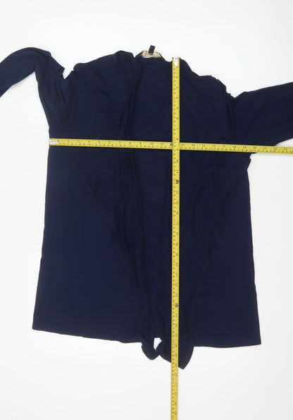 Lipsy Women Blue UK 14 Wrap Tie Front Long Sleeve Jersey Blouse