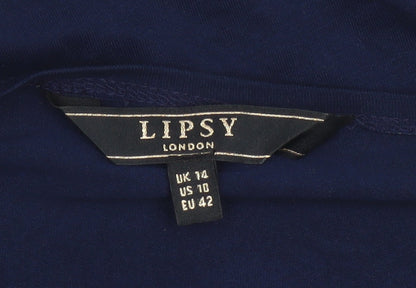 Lipsy Women Blue UK 14 Wrap Tie Front Long Sleeve Jersey Blouse