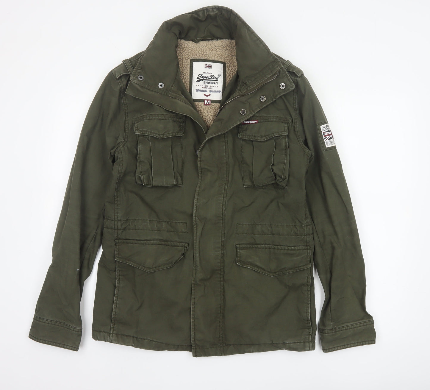 Superdry Mens Green M Military Jacket Cotton Lined Hooded