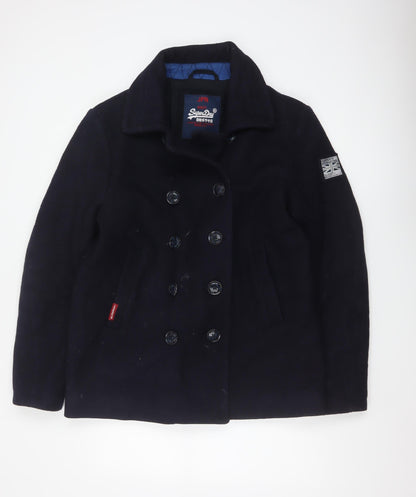 Superdry Men’s Navy XL Wool Blend Double Breasted Pea Coat