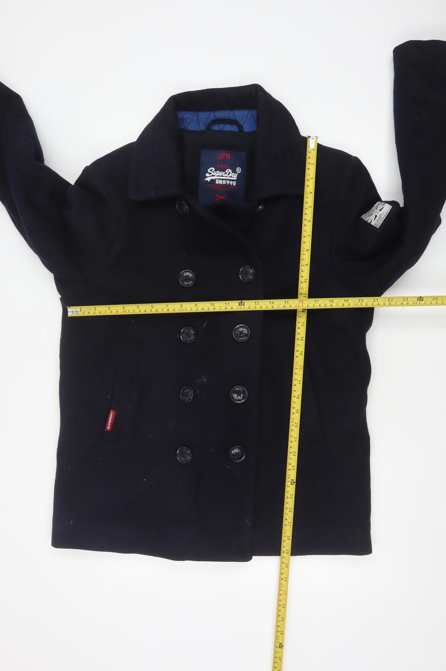Superdry Men’s Navy XL Wool Blend Double Breasted Pea Coat