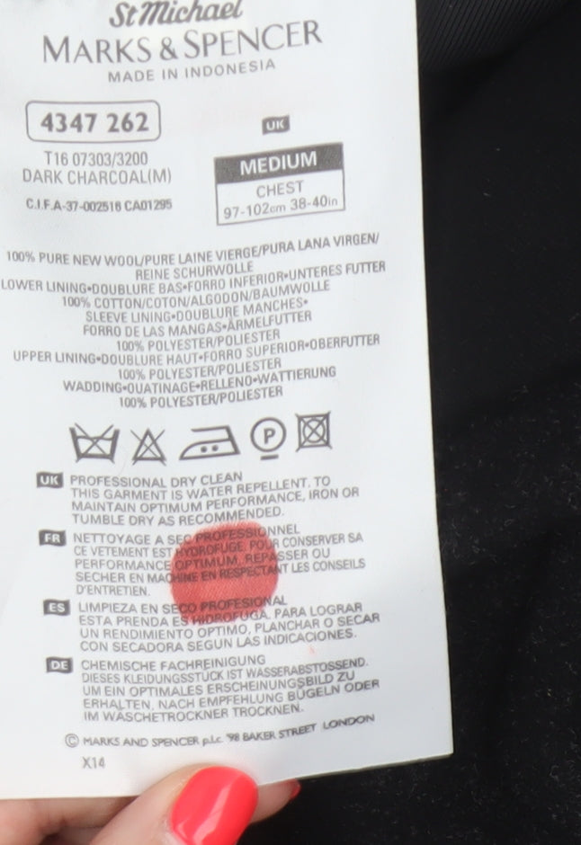 Marks and Spencer Men Grey M Pure Wool Water Resistant Overcoat