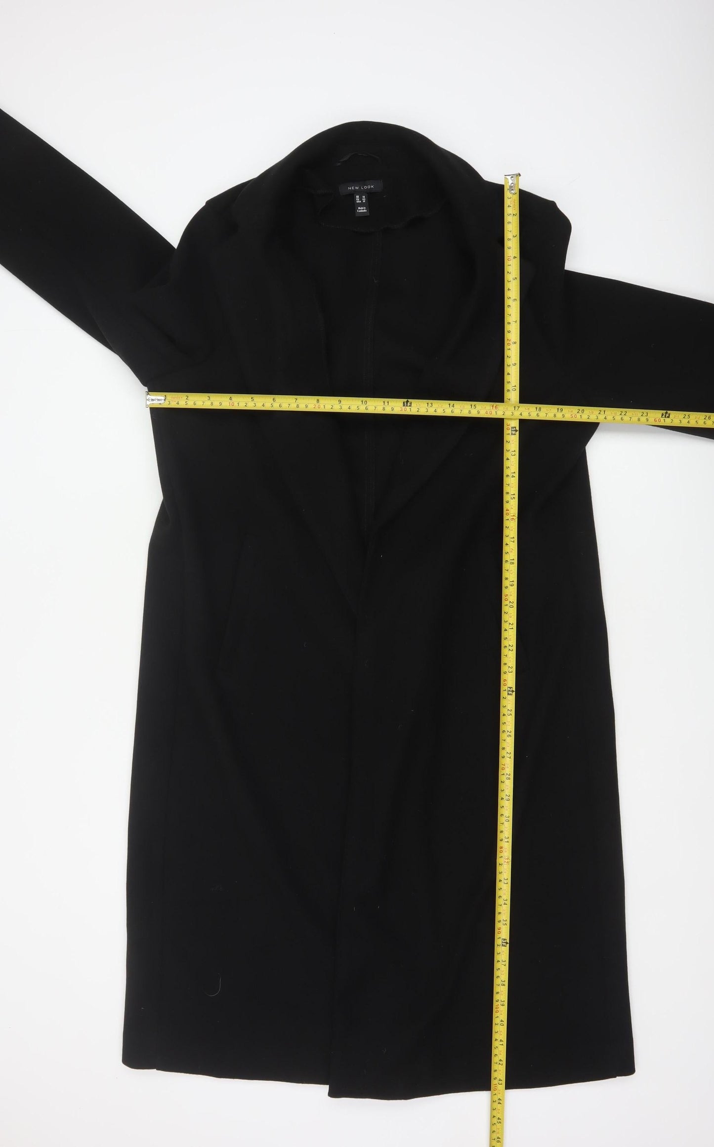 New Look Women’s Black UK 14 Long Open Overcoat Collared