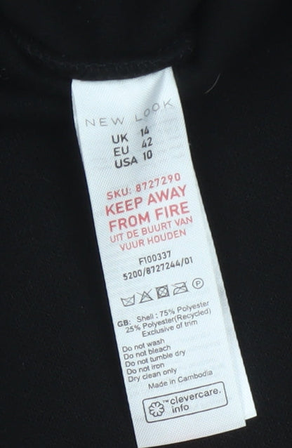 New Look Women’s Black UK 14 Long Open Overcoat Collared