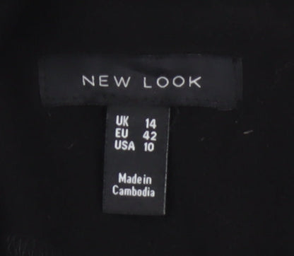 New Look Women’s Black UK 14 Long Open Overcoat Collared