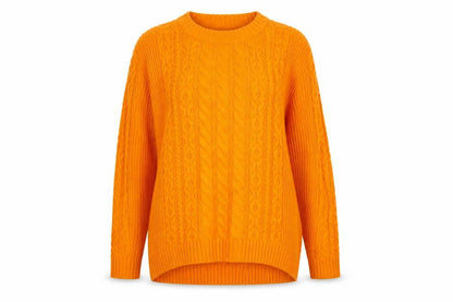Holly & Whyte Women Orange S Cable Knit Crew Neck Jumper