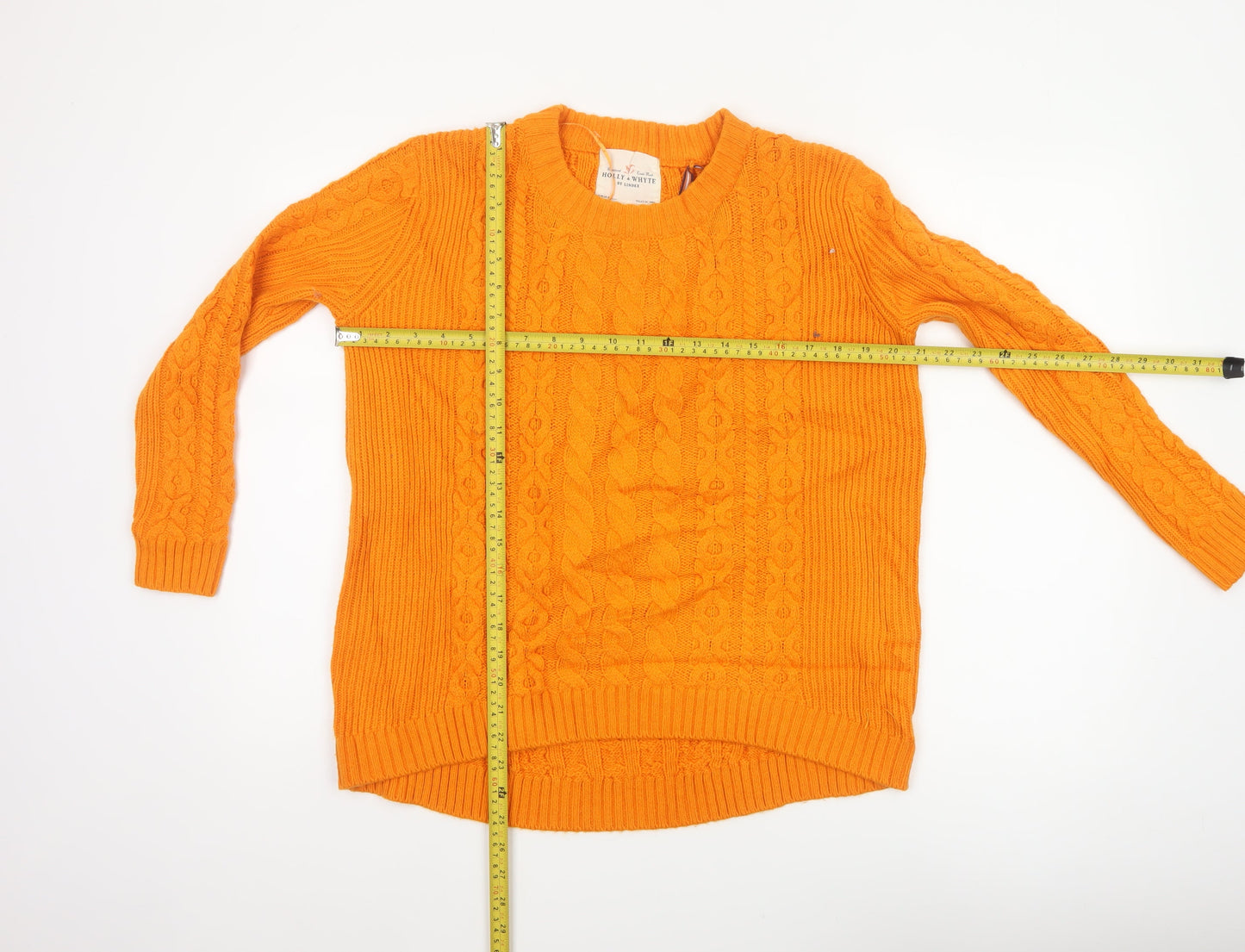 Holly & Whyte Women Orange S Cable Knit Crew Neck Jumper