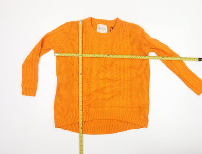 Holly & Whyte Women Orange S Cable Knit Crew Neck Jumper