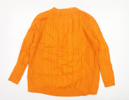 Holly & Whyte Women Orange S Cable Knit Crew Neck Jumper