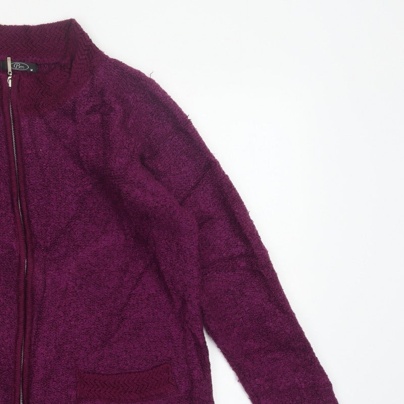 BM Women’s Purple M Full Zip Knit Cardigan High Neck Pockets