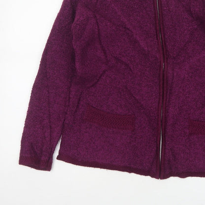 BM Women’s Purple M Full Zip Knit Cardigan High Neck Pockets