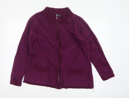 BM Women’s Purple M Full Zip Knit Cardigan High Neck Pockets