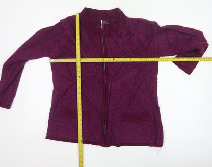 BM Women’s Purple M Full Zip Knit Cardigan High Neck Pockets