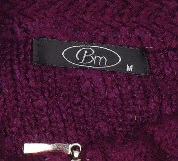 BM Women’s Purple M Full Zip Knit Cardigan High Neck Pockets