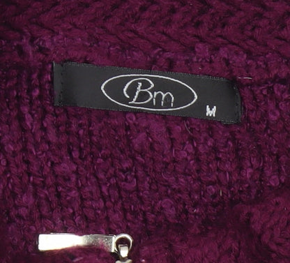 BM Women’s Purple M Full Zip Knit Cardigan High Neck Pockets