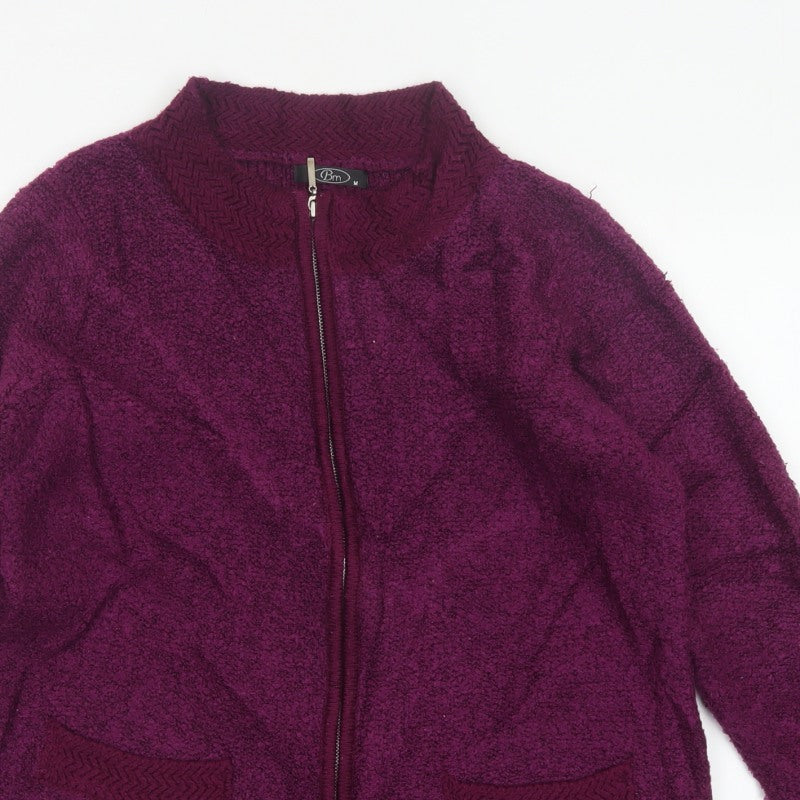 BM Women’s Purple M Full Zip Knit Cardigan High Neck Pockets