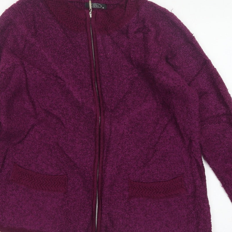 BM Women’s Purple M Full Zip Knit Cardigan High Neck Pockets