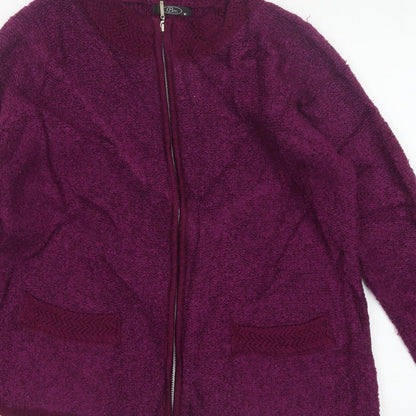 BM Women’s Purple M Full Zip Knit Cardigan High Neck Pockets