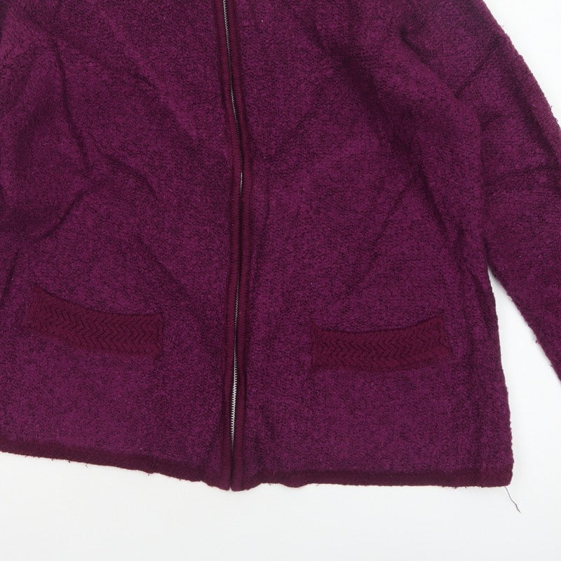 BM Women’s Purple M Full Zip Knit Cardigan High Neck Pockets