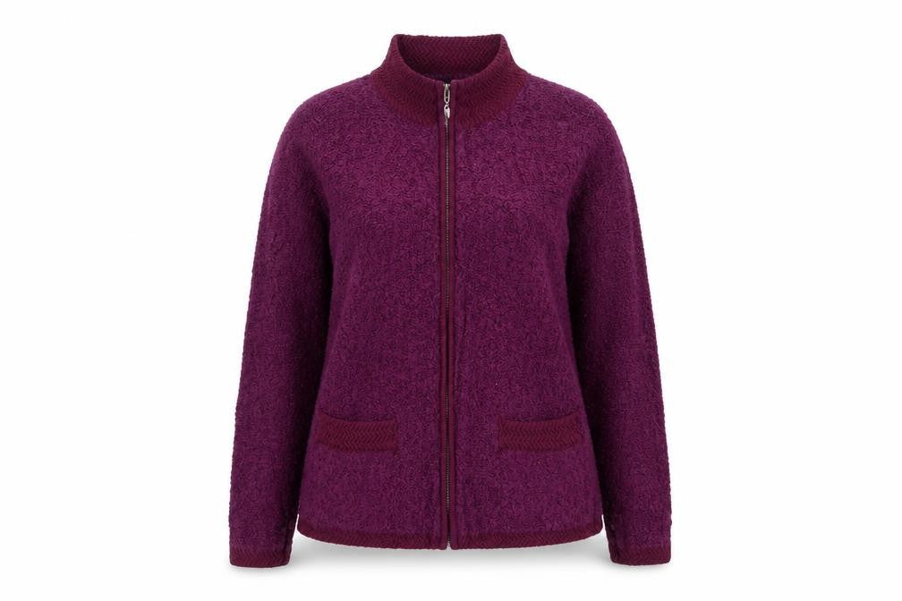 BM Women’s Purple M Full Zip Knit Cardigan High Neck Pockets
