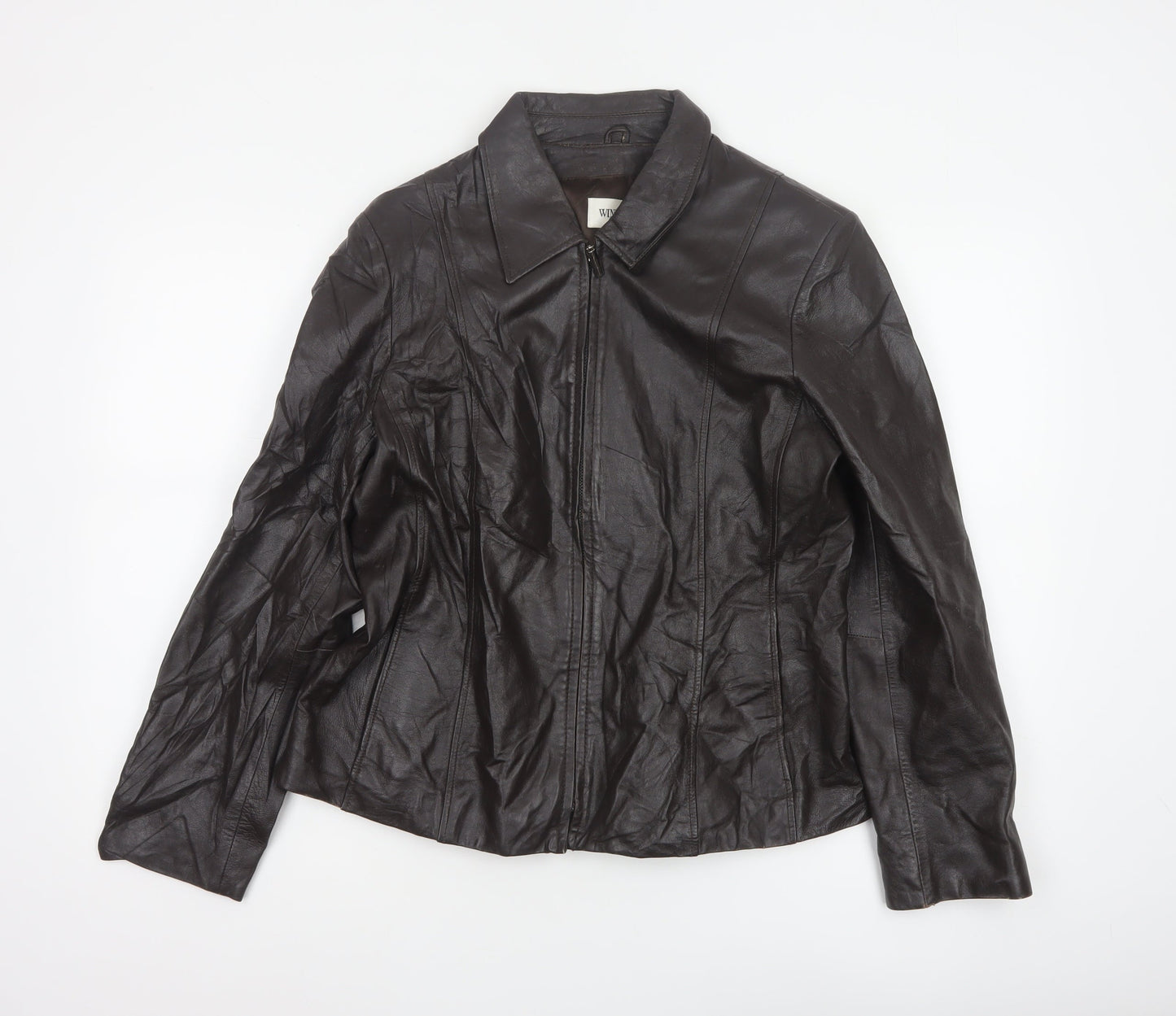 Windsmoor Women Brown Leather Zip Basic Jacket Size 14