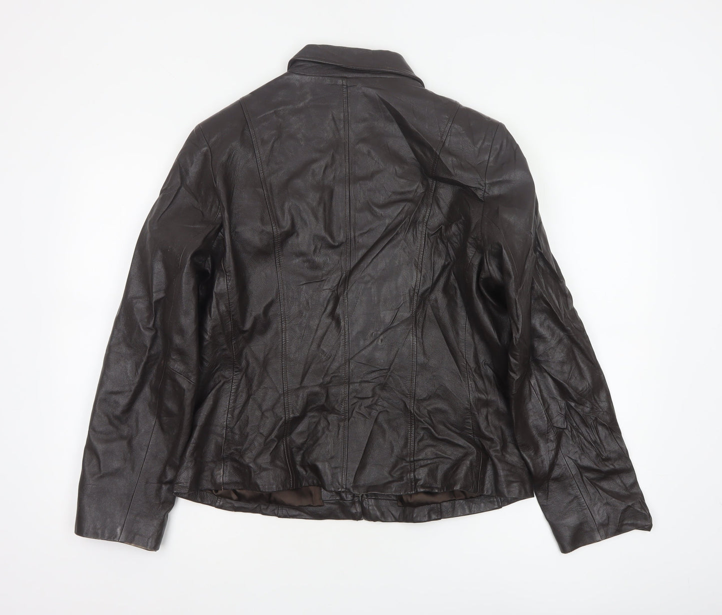Windsmoor Women Brown Leather Zip Basic Jacket Size 14