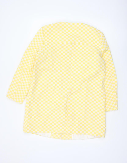 Zara Basic Women Yellow Check Collarless Mid-Length Jacket Size L