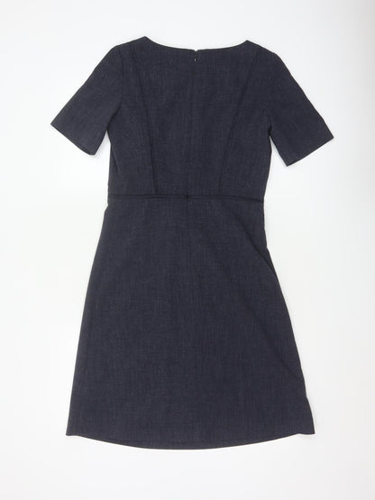 Next Women Navy UK 8 A-Line Knee Length Workwear Dress Short Sleeve