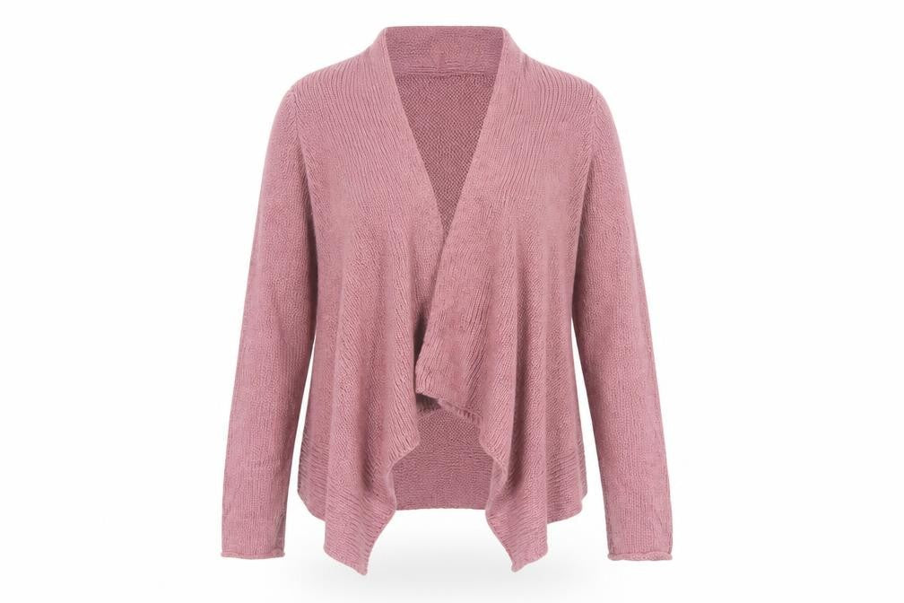 Kew Women’s Pink L Open Wrap Cardigan Cotton Acrylic Cable Knit