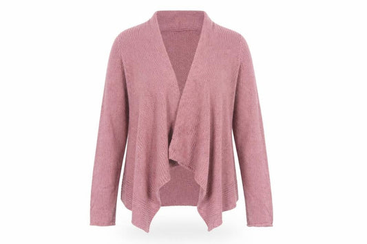 Kew Women’s Pink L Open Wrap Cardigan Cotton Acrylic Cable Knit
