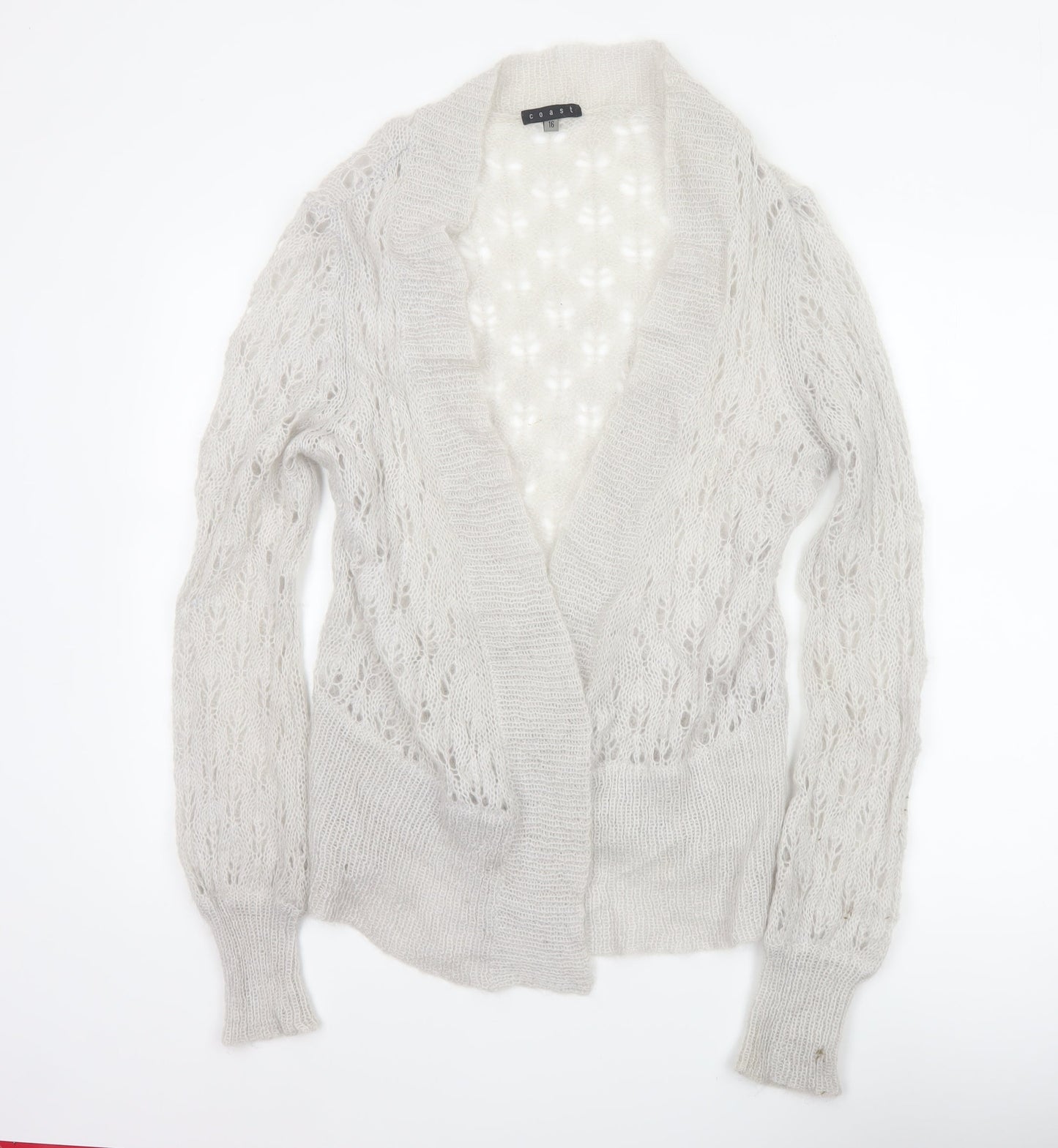Coast Women Ivory Size 16 Mohair Wool Open Knit V-Neck Cardigan