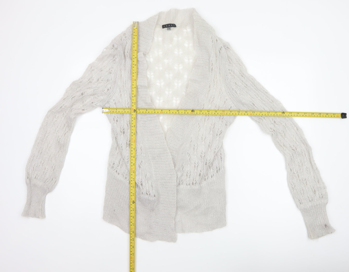 Coast Women Ivory Size 16 Mohair Wool Open Knit V-Neck Cardigan