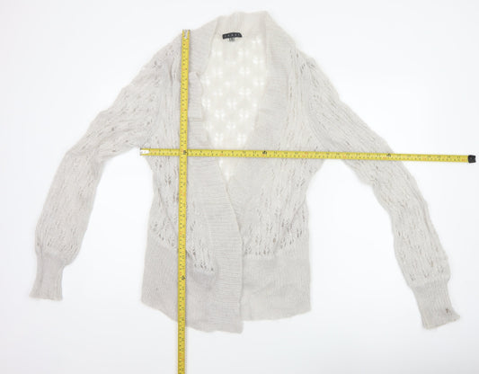 Coast Women Ivory Size 16 Mohair Wool Open Knit V-Neck Cardigan