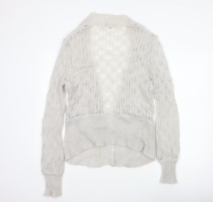 Coast Women Ivory Size 16 Mohair Wool Open Knit V-Neck Cardigan