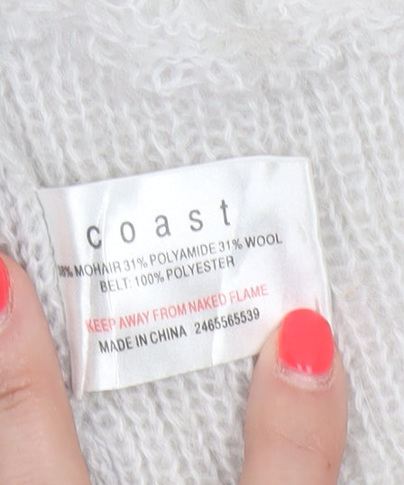 Coast Women Ivory Size 16 Mohair Wool Open Knit V-Neck Cardigan