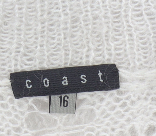 Coast Women Ivory Size 16 Mohair Wool Open Knit V-Neck Cardigan