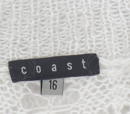 Coast Women Ivory Size 16 Mohair Wool Open Knit V-Neck Cardigan