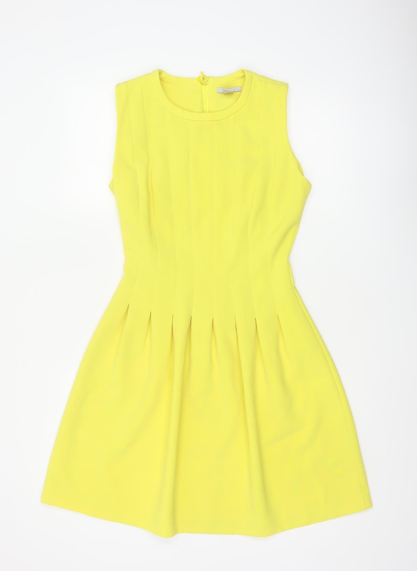 H&M Women Yellow UK 8 Fit & Flare Knee Length Pleated Dress
