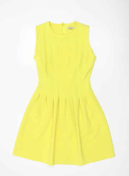 H&M Women Yellow UK 8 Fit & Flare Knee Length Pleated Dress