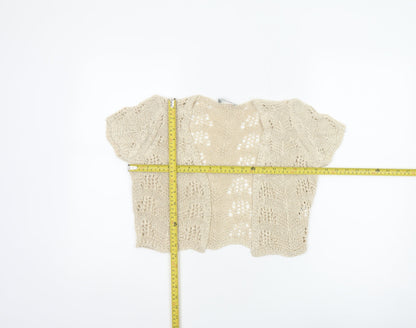Per Una Women Ivory Open-Knit Cardigan Size 12 Short Sleeve