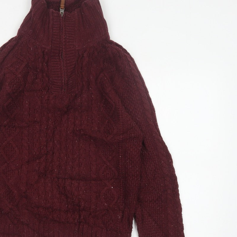 FatFace Men’s Red S Cable Knit Half Zip High Neck Jumper
