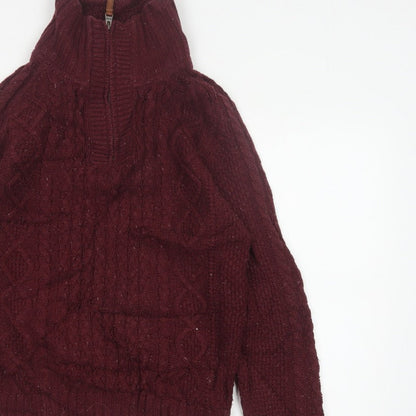 FatFace Men’s Red S Cable Knit Half Zip High Neck Jumper